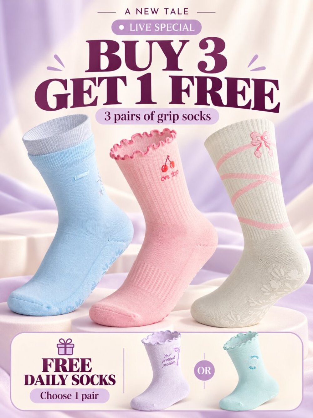 3 Pairs Grip Socks Bundle + FREE Gift